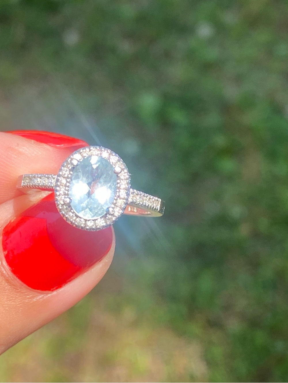 14K White Gold Aquamarine & Diamond Halo Ring